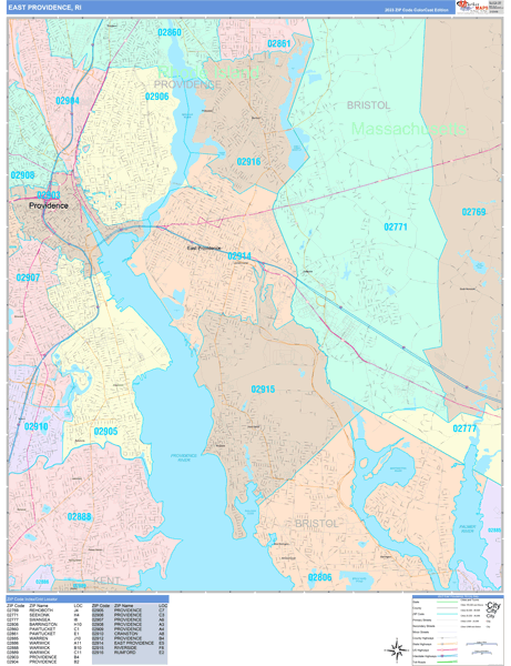 East Providence City Digital Map Color Cast Style